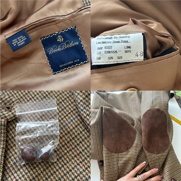 Vintage Brooks Brothers 100% Wool Houndstooth Sport Coat Dark Academia - Picture 7 of 13